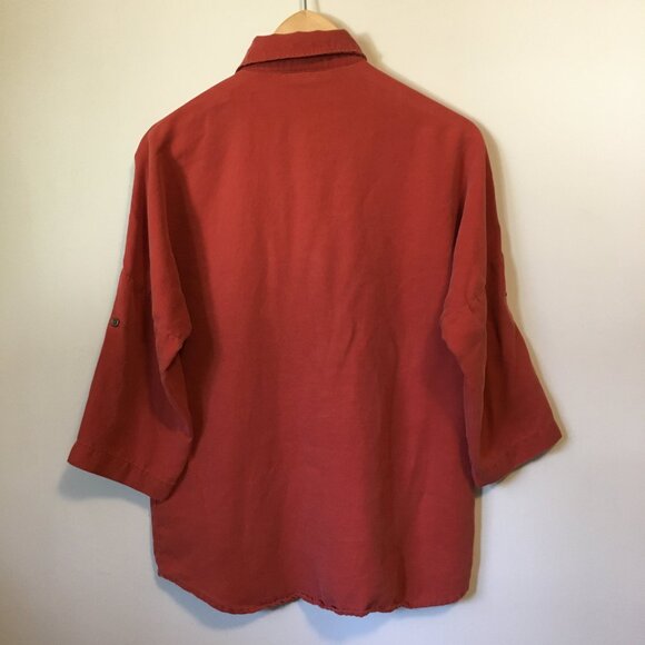 Mavi Brick Red 3/4 Sleeve Button Up Dress Shirt Made in Turkey - Picture 3 of 12